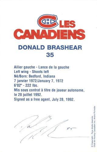 1995-96 Montreal Canadiens #NNO Donald Brashear Back