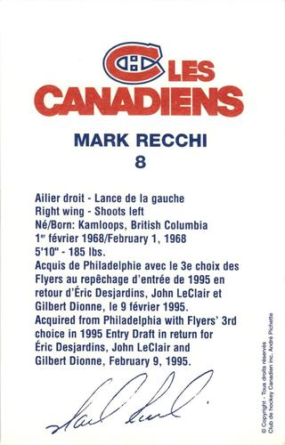 1995-96 Montreal Canadiens #NNO Mark Recchi Back