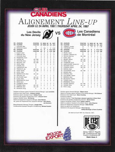 1996-97 Montreal Canadiens Line-Up Sheets #NNO Saku Koivu Back