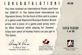 2006-07 In The Game Used International Ice - International Rivals #IR-08 Ray Bourque / Mats Naslund Back