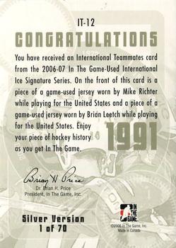 2006-07 In The Game Used International Ice - Teammates #IT-12 Mike Richter / Brian Leetch Back