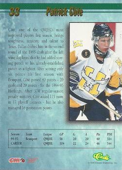 1995 Classic Hockey Draft #33 Patrick Cote Back