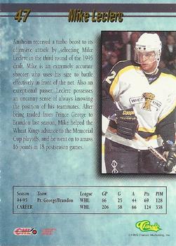 1995 Classic Hockey Draft #47 Mike Leclerc Back