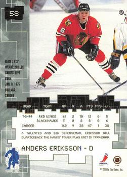 1999-00 Be a Player Millennium Signature Series - All-Star Fantasy Emerald #58 Anders Eriksson Back