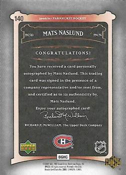 2006-07 Parkhurst - Autographs #140 Mats Naslund Back