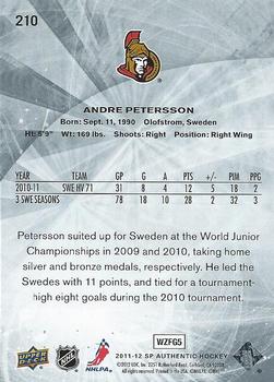 2011-12 SP Authentic #210 Andre Petersson Back