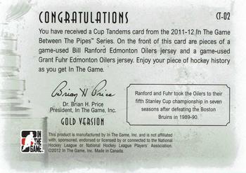 2011-12 In The Game Between The Pipes - Cup Tandems Gold #CT-02 Bill Ranford / Grant Fuhr Back