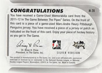 2011-12 In The Game Between The Pipes - Game Used Jersey Silver #M-28 Marc-Andre Fleury Back