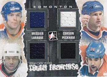 2011-12 In The Game Enforcers - Tough Franchise Jersey Quads Red #TF-11 Mark Messier / Shayne Corson / Georges Laraque / Theo Peckham Front