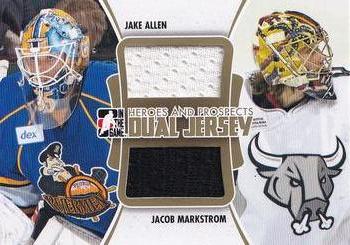 2011-12 In The Game Heroes and Prospects - Dual Jerseys Gold #DJ-10 Jake Allen / Jacob Markstrom Front