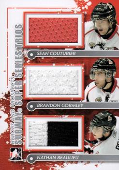 2011-12 In The Game Heroes and Prospects - Subway Series Trios Jerseys Silver #SST-06 Sean Couturier / Brandon Gormley / Nathan Beaulieu Front