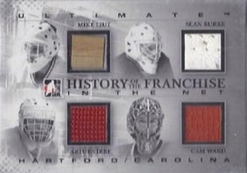 2011-12 In The Game Ultimate Memorabilia - History of the Franchise In the Net #NNO Mike Liut / Sean Burke / Arturs Irbe / Cam Ward Front