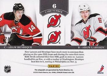 2011-12 Panini Contenders - NHL Ink Duals #6 Adam Henrique / Adam Larsson Back