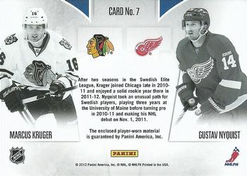 2011-12 Panini Rookie Anthology - Rookie Rivalry Dual Jerseys #7 Marcus Kruger / Gustav Nyquist Back
