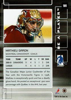 2001-02 Be a Player Memorabilia - Toronto Spring Expo Ruby #181 Mathieu Garon Back