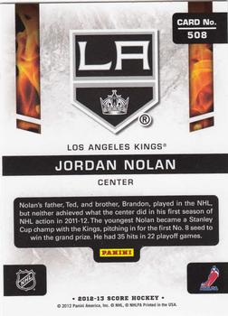 2012-13 Score #508 Jordan Nolan Back