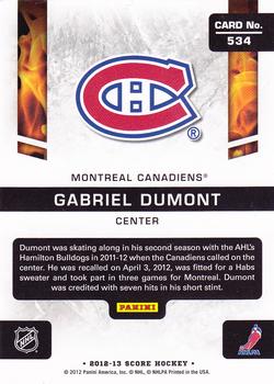 2012-13 Score #534 Gabriel Dumont Back