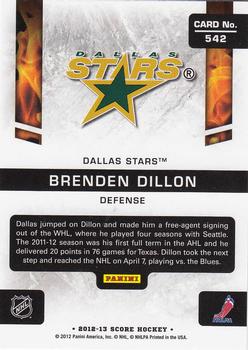 2012-13 Score #542 Brenden Dillon Back