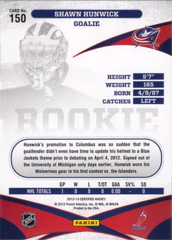2012-13 Panini Certified #150 Shawn Hunwick Back