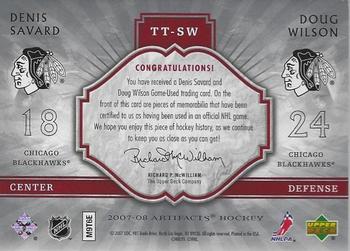 2007-08 Upper Deck Artifacts - Tundra Tandems Patches Red #TT-SW Denis Savard / Doug Wilson Back