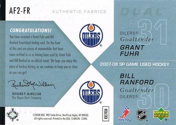 2007-08 SP Game Used - Authentic Fabrics Duals #AF2-FR Grant Fuhr / Bill Ranford Back
