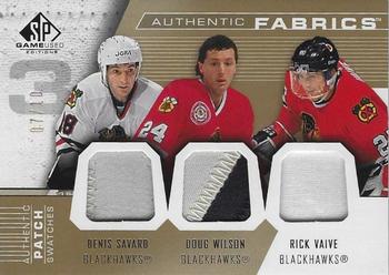 2007-08 SP Game Used - Authentic Fabrics Triples Patches #AF3-SWV Denis Savard / Doug Wilson / Rick Vaive Front