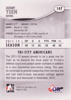 2012-13 In The Game Heroes and Prospects #147 Zachary Yuen Back