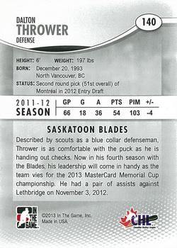 2012-13 In The Game Heroes and Prospects #140 Dalton Thrower Back