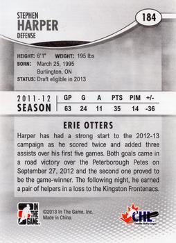 2012-13 In The Game Heroes and Prospects #184 Stephen Harper Back