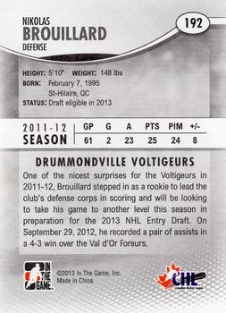 2012-13 In The Game Heroes and Prospects #192 Nikolas Brouillard Back