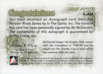 2012-13 In The Game Forever Rivals - Autographs #A-AM Ab McDonald Back
