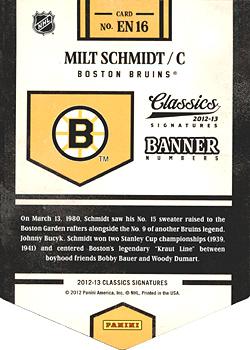 2012-13 Panini Classics Signatures - Banner Numbers #EN16 Milt Schmidt Back