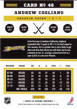 2012-13 Score - Gold Rush #46 Andrew Cogliano Back