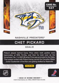 2012-13 Score - Gold Rush #537 Chet Pickard Back