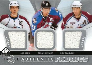 2012-13 SP Game Used - Authentic Fabrics Triples #AF3-SHB Joe Sakic / Milan Hejduk / Ray Bourque Front