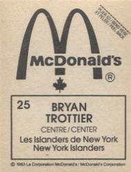 1982-83 McDonald's Stickers #25 Bryan Trottier Back