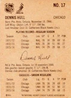 1974-75 Lipton Soup #17 Dennis Hull Back