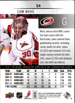2012-13 SP Authentic #54 Cam Ward Back