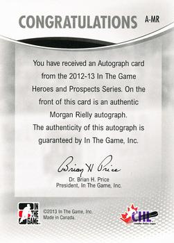2012-13 In The Game Heroes and Prospects - Autographs #A-MR Morgan Reilly Back