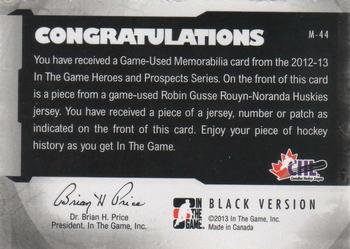 2012-13 In The Game Heroes and Prospects - Jersey Number #M-44 Robin Gusse Back