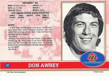 1991-92 Future Trends Canada ’72 #17 Don Awrey Back