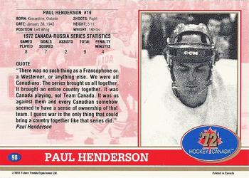 1991-92 Future Trends Canada ’72 #98 Paul Henderson Back