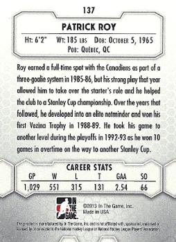 2012-13 In The Game Between The Pipes #137 Patrick Roy Back
