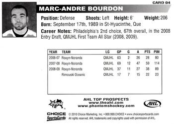 2009-10 Choice AHL Top Prospects #4 Marc-Andre Bourdon Back