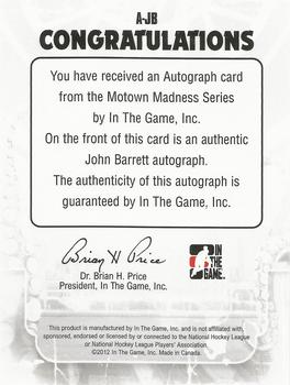 2012-13 In The Game Motown Madness - Autographs #A-JB John Barrett Back