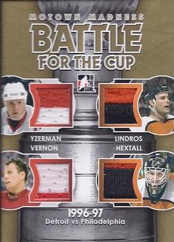 2012-13 In The Game Motown Madness - Battle For The Cup Jerseys Gold #BFC-07 Steve Yzerman / Mike Vernon / Eric Lindros / Ron Hextall Front