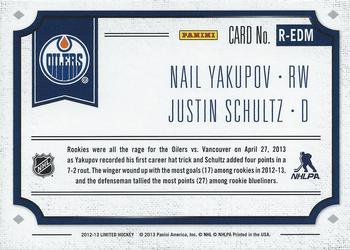 2012-13 Panini Limited - Rookie Redemption #R-EDM Nail Yakupov / Justin Schultz Back