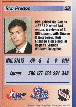 1996-97 Regina Pats (WHL) #23 Rich Preston Back