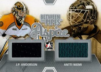 2012-13 In The Game Between The Pipes - Aspire Jerseys Silver #ASP-05 J.P. Anderson / Antti Niemi Front