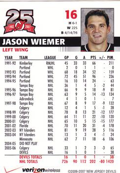 2006-07 25th Anniversary Captains' Series New Jersey Devils #NNO Jason Wiemer Back